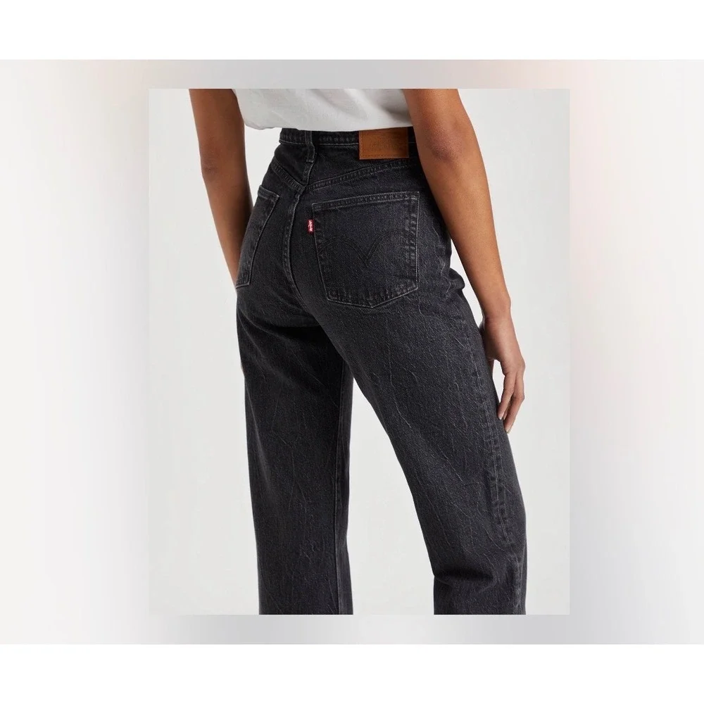 J3 Levis Ribcage Straight Ankle Jean Womens 25 Faded Black Super High Rise Denim